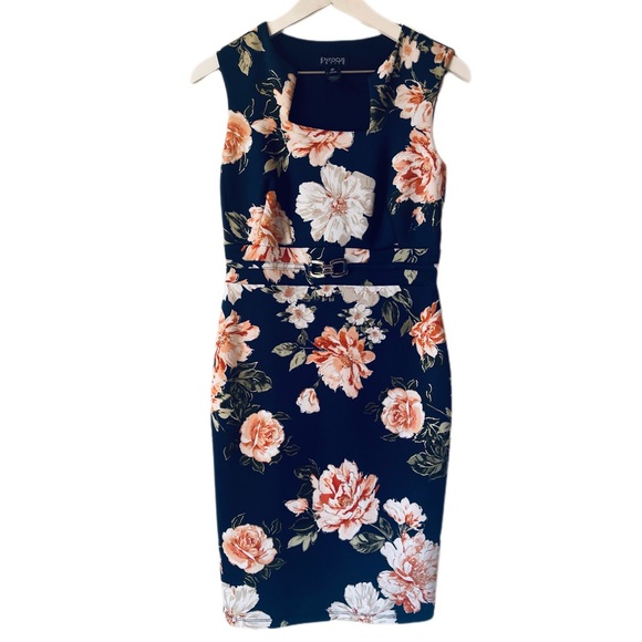 ENFOCUS Floral BodyCon Dress Navy Blue - Picture 2 of 5